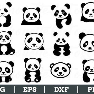 Panda carino in formato SVG, testa di panda vettoriale, file di taglio panda, panda in formato DXF, PNG