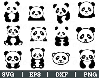 Cute Panda Svg, Panda Head Vector, Panda Cut File, Panda Dxf, Png