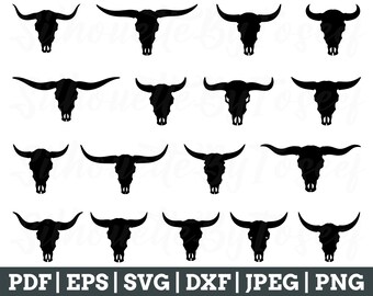 Bull Skull Svg, Bull Skull Cut File, Bull Head Silhouette, Bull Cricut, Jpeg, Png
