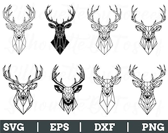 Geometric Deer Head Svg, Deer Head Silhouette, Outlined Deer Head Vector, Dxf, Png