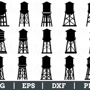 Water Tower Svg, Water Tower Silhouette, Water Tower Cut File, Dxf, Png
