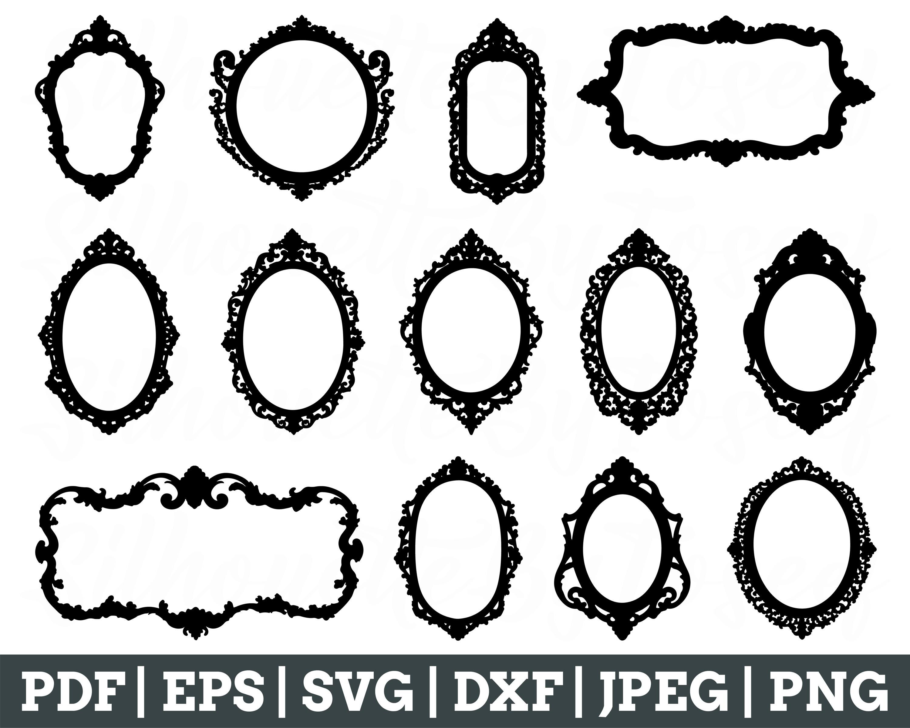 Mirror Frames Svg, Mirror Frames Cut File, Mirror Frame Silhouette, Vintage Mirror Frame Dxf, Jpeg, Png