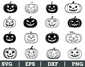 Jack o Lantern Svg, Jack o Lantern Vector, Outlined Jack o Lantern Vector, Dxf, Png