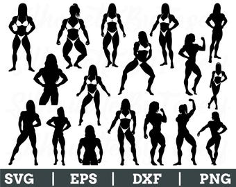 Female Bodybuilder Svg, Female Bodybuilder Silhouette, Bodybuilder Vector, Dxf, Png