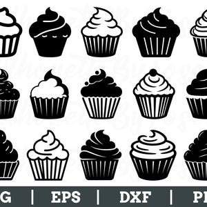 Cupcake Svg, Cupcake Silhouette, Cupcake Vector, Outlined Cupcake Dxf, Png