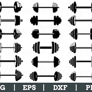 Barbell Svg, Barbell Silhouette, Barbell Vector, Barbell Cut File, Dxf, Png