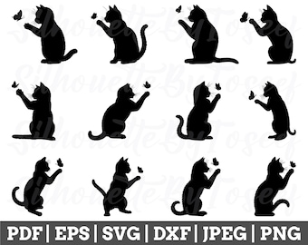 Cat With Butterfly Svg, Cat Cut File, Cat Cricut, Cat Vector, Cat Dxf, Jpeg, Png