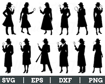 Detetive Feminina Svg, Silhueta de Detetive Feminina, Vetor de Detetive, Detetive Dxf, PNG