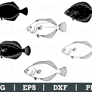 Flounder Fish Svg, Flounder Fish Vector, Flounder Fish Silhouette, Dxf, Png