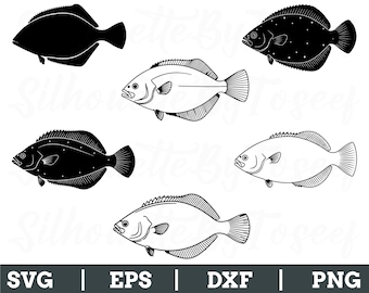 ヒラメのSVG、ヒラメのベクター、ヒラメのシルエット、DXF、PNG