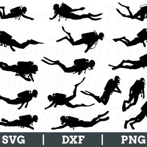 Divers Svg, Divers Silhouette, Scuba Diver Cut File, Diver Dxf, Png