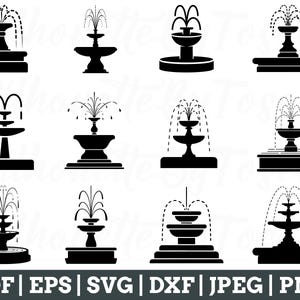 Water Fountain Svg, Water Fountain Silhouette, Water Fountain Vector, Fountain Cut File, Jpeg, Png