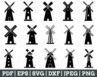 Windmill Svg, Windmill Cut File, Windmill Vector, Windmill Silhouette, Jpeg, Png