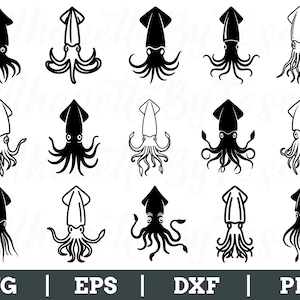 Squid Svg, Squid Vector, Squid Silhouette, Squid Cut File, Dxf, Png
