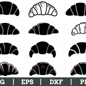 Croissant Svg, Croissants Silhouette, Outlined Croissants Vector, Dxf, Png