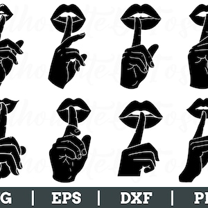 Finger on Lips Svg, Silence, Finger on Lips Silhouette, Woman, Dxf, Png