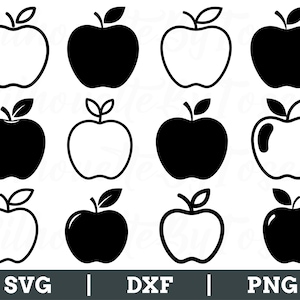 Apple Svg, Apple Silhouette, Apple Vector, Apple Cut File, Apple Dxf, Png