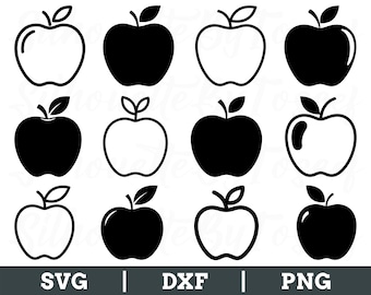 Manzana SVG, silueta de manzana, vector de manzana, archivo de corte de manzana, manzana DXF, PNG