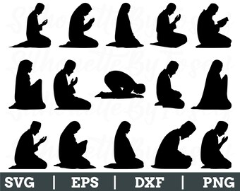 Muslim Praying Svg, Female Muslim Praying Silhouette, Muslim Prayer, Muslim Man, Dxf, Png