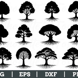 Tree With Roots Svg, Tree Silhouette, Tree Vector, Tree Cut File, Dxf ...
