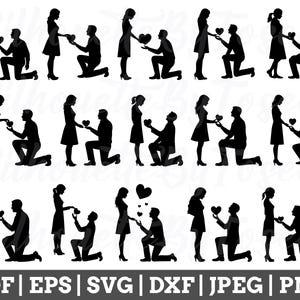 Man Giving Heart Svg, Man Proposing, Proposal Silhouette, Couple Vector, Valentin&#39;s Day, Jpeg, Png