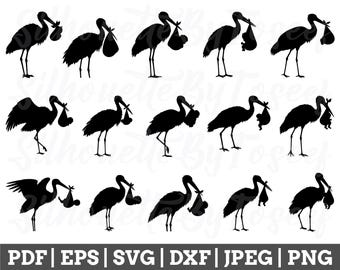 Stork Bird Svg, Stork Cut File, Stork Silhouette, Baby Shower, Stork Cut File,