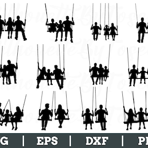 Family on Swing Svg, Family on Swing Silhouette, Family on Swing Vector, Dxf, Png