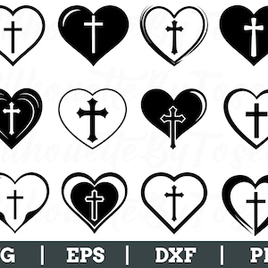 Cross in Heart Svg, Cross Sign, Heart Shape, Cross in The Heart Vector, Dxf, Png