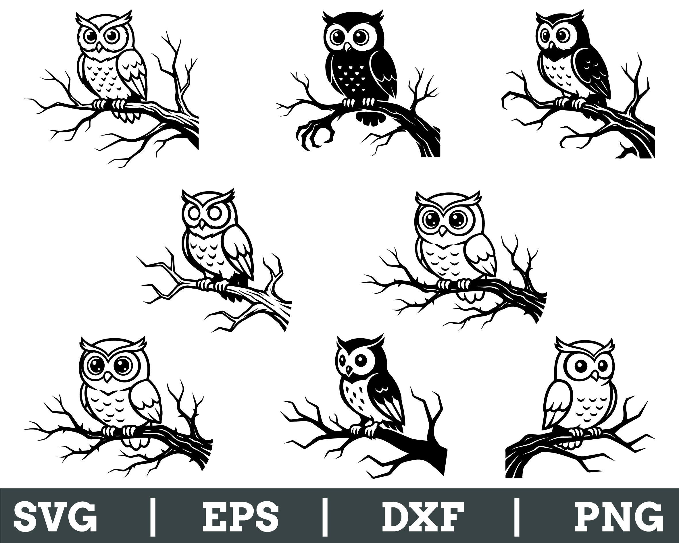 Owl Sitting on Tree Branch Svg, Dxf, Png