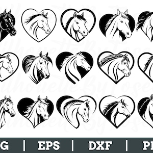 Horse Head in the Heart Shape Svg, Horse Head Silhouette, Heart Shape Vector, Dxf, Png