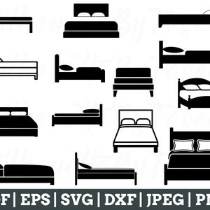 Bed Svg, Bed Cut File, Bed Vector, Bed Silhouette, Bed Icon, Dxf, Jpeg, Png