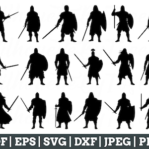 Mittelalterlicher Krieger Svg, Mittelalterlicher Krieger Schnittdatei, Krieger Silhouette, Krieger Vektor, Jpeg, Png