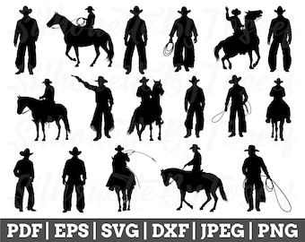 Cowboy Svg, Cowboy File di taglio, Silhouette di cowboy, Cowboy Cricut, Vettore di cowboy, Jpeg, Png