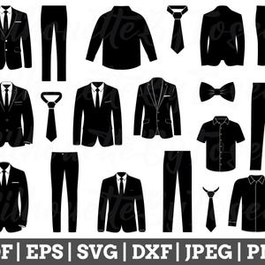 Traje Svg, Silueta de traje, Archivo de corte de traje, Vector de traje, Corbata, Pantalón, Abrigo, Jpeg, Png
