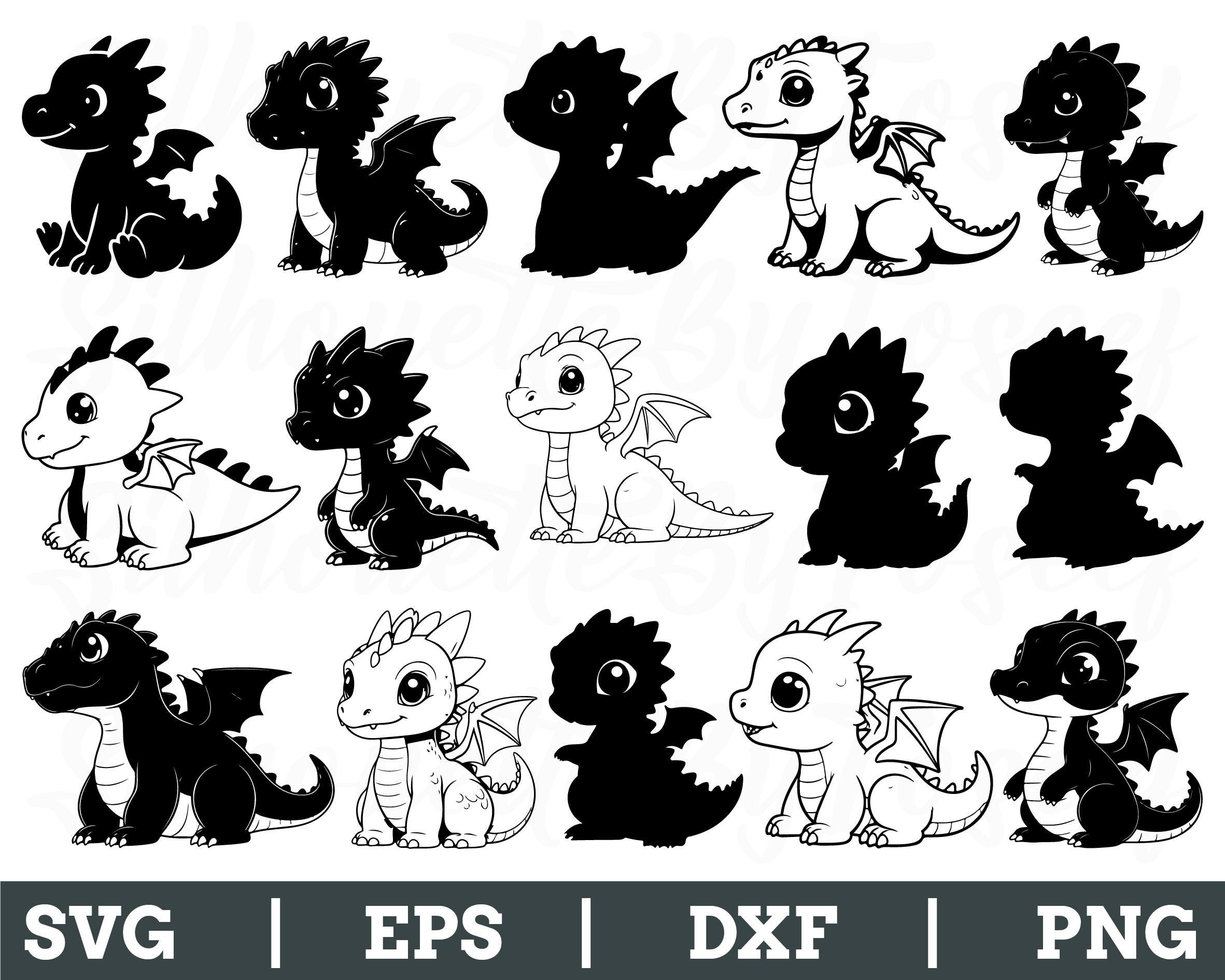 Cute Baby Dragon Svg, Baby Dragon Silhouette, Cute Dragon Cut File, Dxf ...