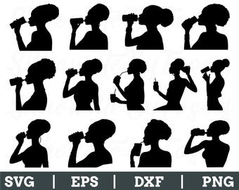 African Woman Drinking Svg, Drinking Woman Silhouette, Dxf, Png