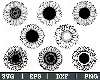 Sunflower Svg, Sunflower Silhouette, Sunflower Vector, Sunflower Dxf, Png