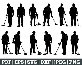 Metal Detector Svg, File di taglio del metal detector, Vettore del metal detector, Silhouette dell'uomo del metal detector, Jpeg, Png