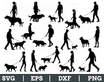 Dog Walker Svg, Dog Walker Silhouette, Dog Walker Vector, Dxf, Png