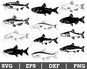 Catfish Svg, Catfish Silhouette, Catfish Vector, Catfish Silhouette, Dxf, Png