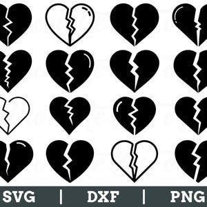 Broken Heart Svg, Broken Heart Cut File, Broken Heart Cricut, Heart Silhouette, Dxf, Png