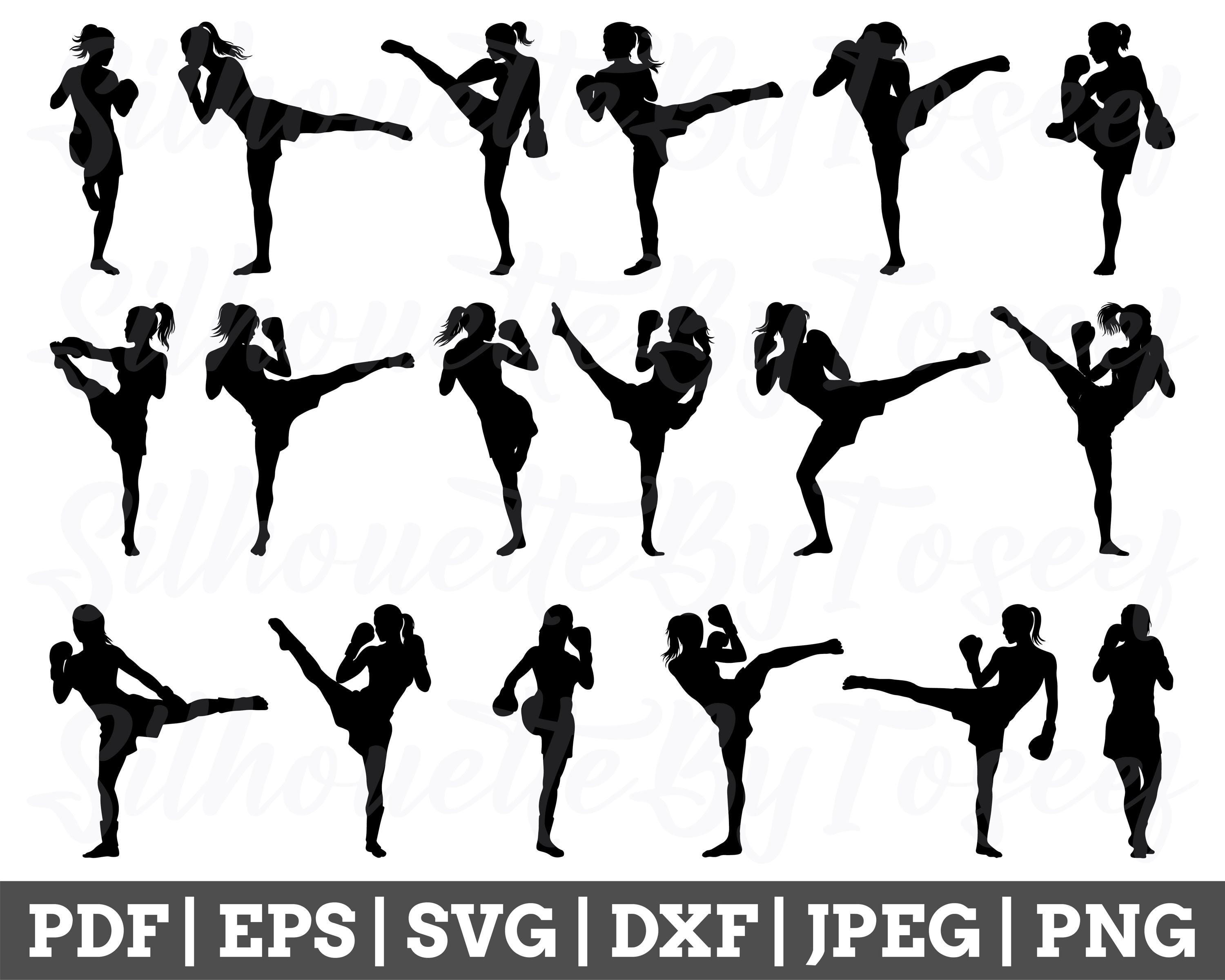 Kick Boxing Svg, Kick Boxing Cut File, Kick Boxing Silhouette, Kick ...