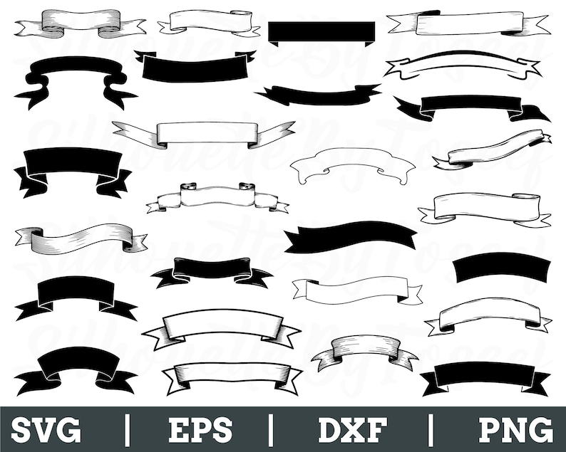 Best Ribbons Dxf Banner Svg, Banner Silhouette, Outlined Banner, Banner Dxf, Png - Etsy