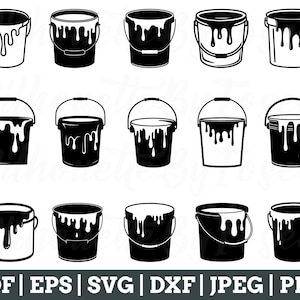 Paint Bucket Svg, Paint Bucket Cut File, Paint Buckets Vector, Paint Buckets Silhouette, Jpeg, Png