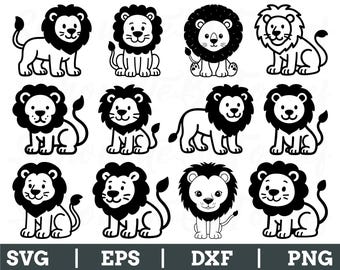Cute Lion Svg, Cute Lion Silhouette, Cute Lion Cut File, Dxf, Png