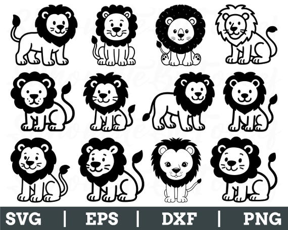Cute Lion Svg, Cute Lion Silhouette, Cute Lion Cut File, Dxf, Png
