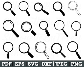 Lupa SVG, silueta de lupa, lupa DXF, JPEG, PNG