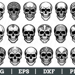 Tribal Tattoo Skull Svg, Tribal Tattoo Skull Silhouette, Skull Vector, Human Skull Dxf, Png