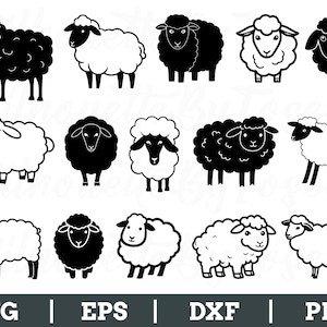 Funny Sheep Svg, Cartoon Sheep Silhouette, Sheep Vector, Sheep Dxf, Png