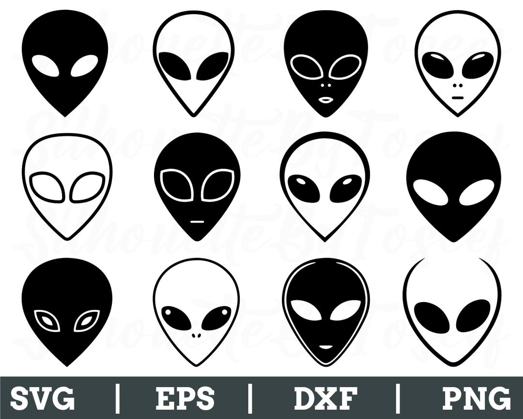 Funny Alien Head Svg, Alien Head Silhouette, Alien Face Vector, Dxf ...